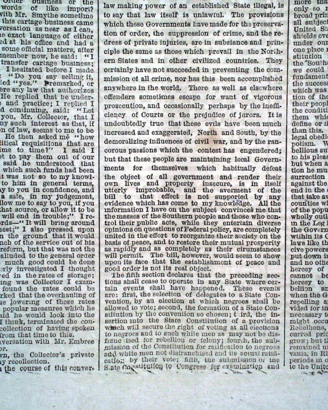 President Johnson's veto of The Reconstruction Act of 1867 (March 2nd ...