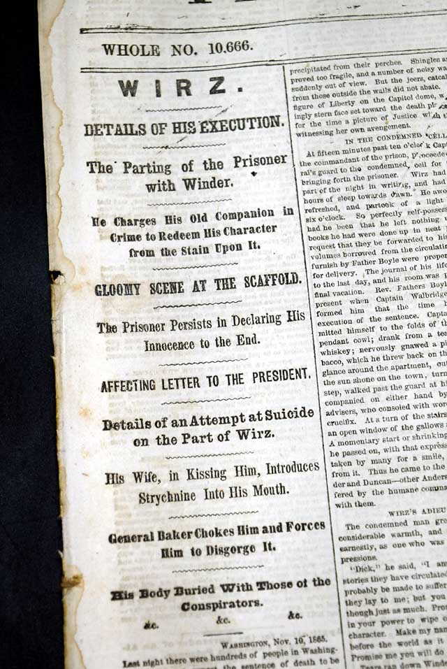 Execution of Captain Wirz, of Andersonville prison infamy...