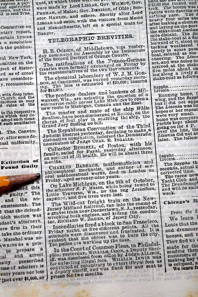Death of Charles Babbage, the "father of he computer"...