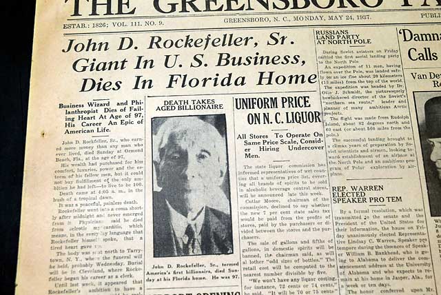 John D. Rockefeller death in 1937....
