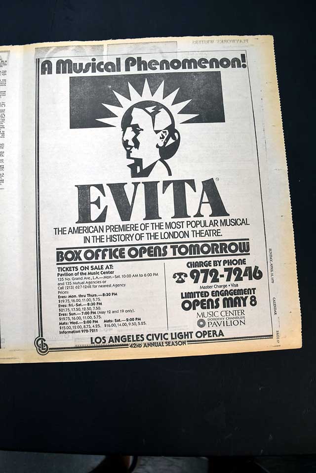 1979 "Evita" live L.A. performances advertisement...