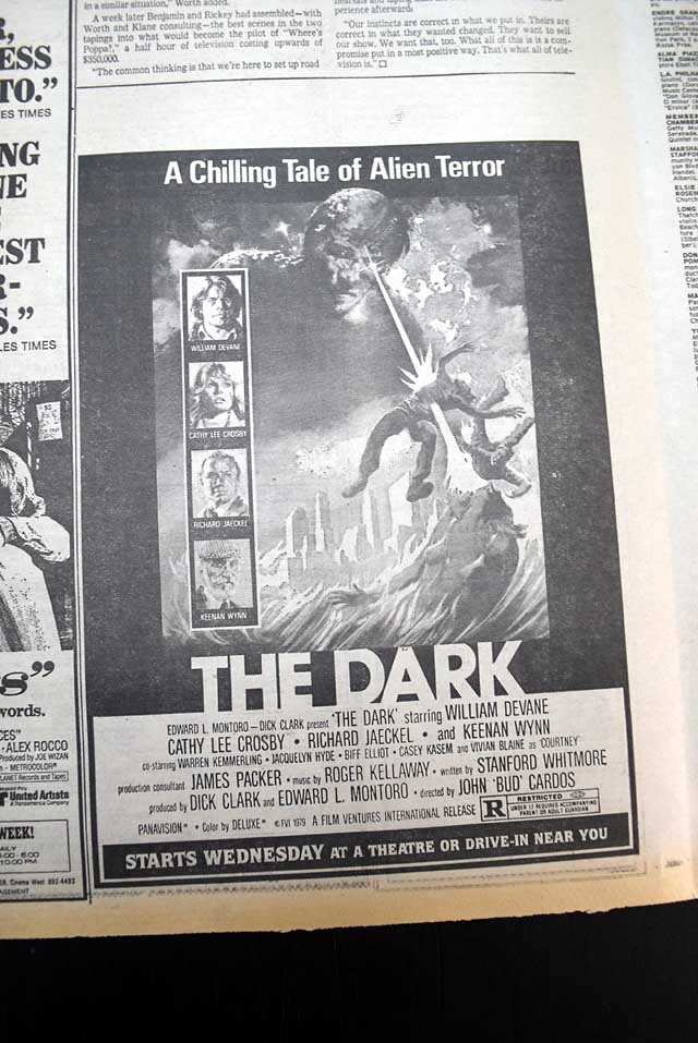 1979 opening day premiere of "The Dark" film L.A. advertisement...