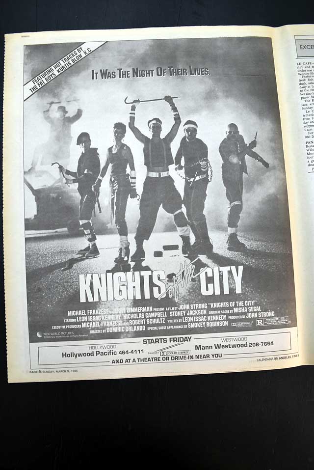 1986 opening day premiere "Knights of the City" film L.A. advertisement...