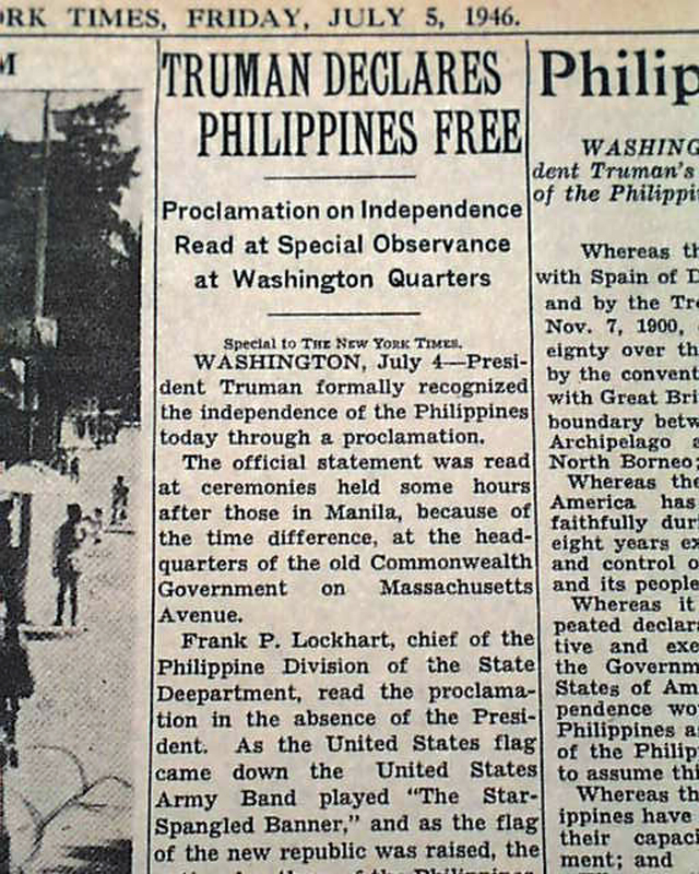 Philippines gain independence from US President Truman 