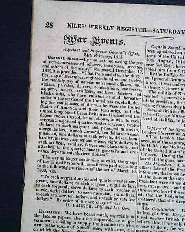 Presidential Proclamation... Day of Thanksgiving... The War of 1812