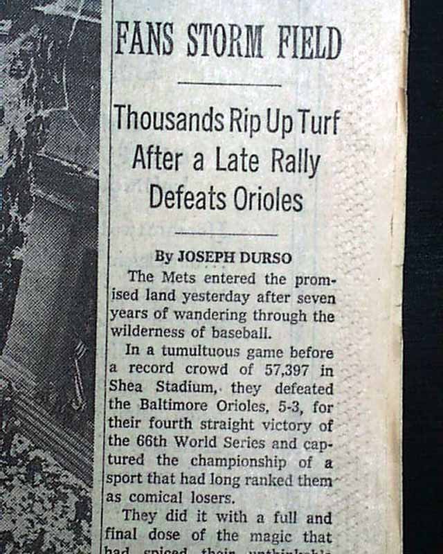 October 16, 1969: Miracle Mets become first expansion team to win a World  Series – Society for American Baseball Research