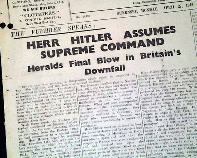 English language Nazi newspaper... Hitler assumes supreme command...
