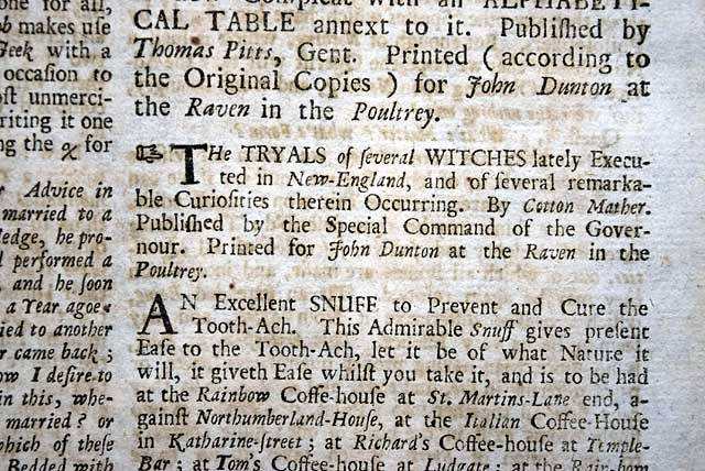 Advertisement on the Salem witch trials from the 1600s...