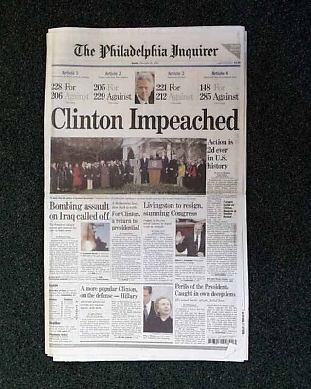 Details about   Historic Front Pg Reprint~Clinton Impeached 12-98 ~ It’s Touchdown Houston 10-99