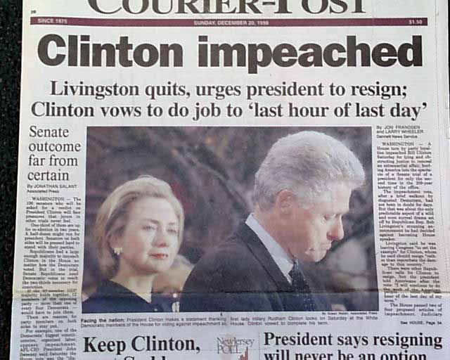 Details about   Historic Front Pg Reprint~Clinton Impeached 12-98 ~ It’s Touchdown Houston 10-99