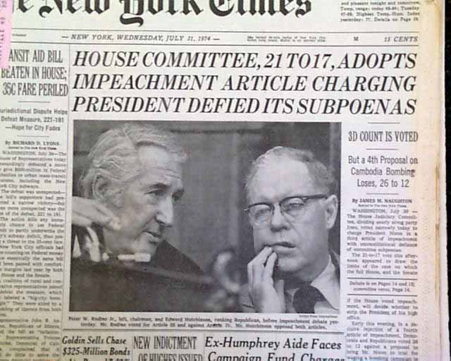 Image result for a house panel votes to impeach nixon