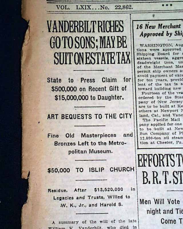 William K . Vanderbilt will in 1920...