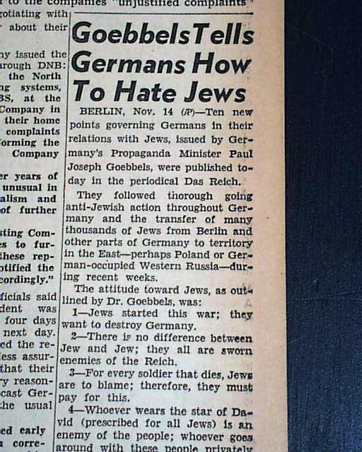 Dr. Goebbels gives ten reasons to hate Jews... - RareNewspapers.com