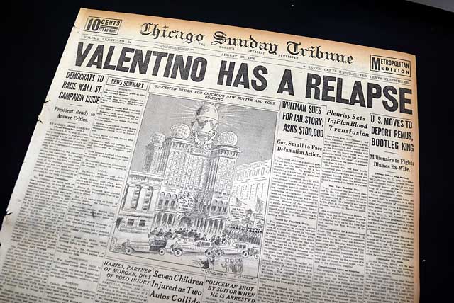 1926 Rudolph Valentino close to death...