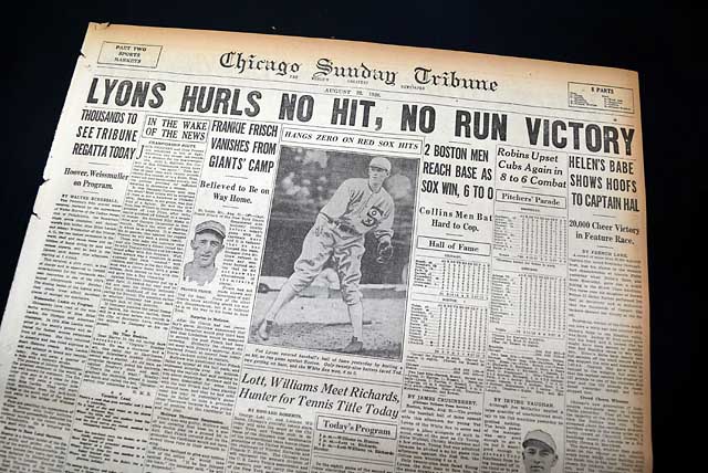 1926 Ted Lyons no-hitter pitched game...