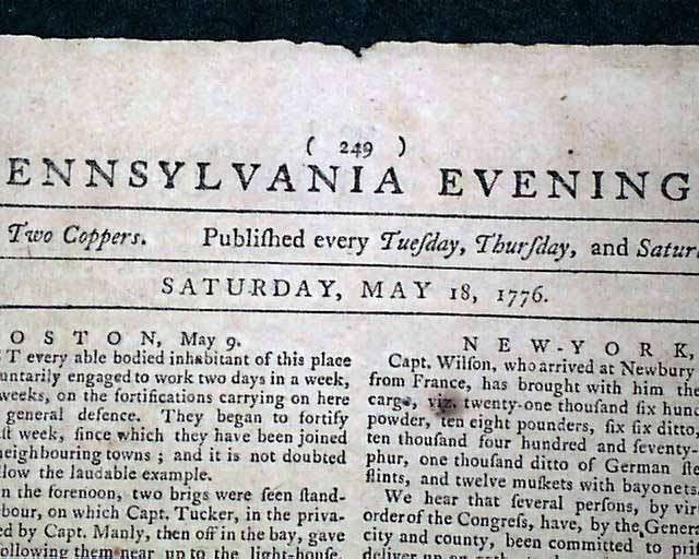 Philadelphia newspaper dated 1776... - RareNewspapers.com