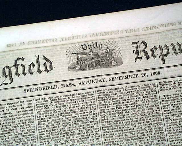 1863 Springfield MA Newspaper....