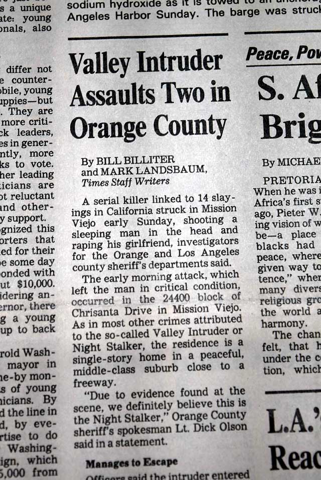 Richard Ramirez, the 'Night Stalker', in a Los Angeles newspaper...