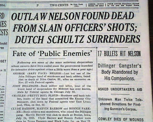 "Baby Face" Nelson is killed...