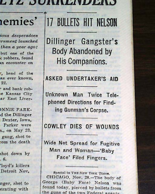 "Baby Face" Nelson is killed...