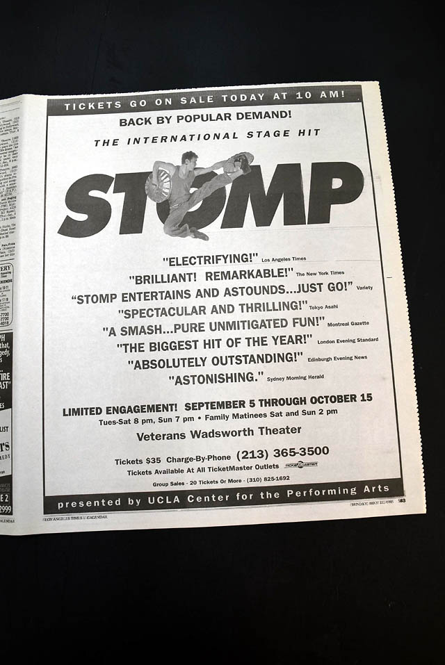 1995 "Stomp" live performances L.A. advertisement...