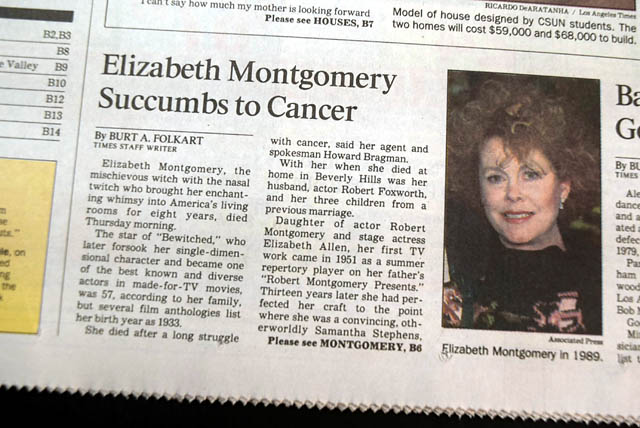 Actress Elizabeth Montgomery 1995 death...