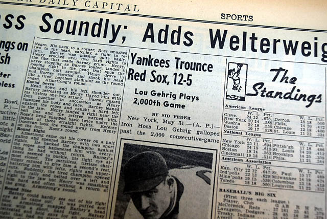 Lou Gehrig's 2,000 straight game played....