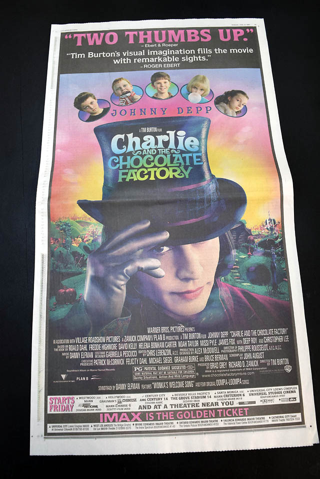 2005 opening day "Charlie and the Chocolate Factory" film advertisement...