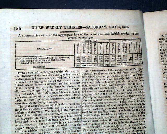 Large Chart Of The Land Battles Of The War Of 1812 - Rarenewspapers.com