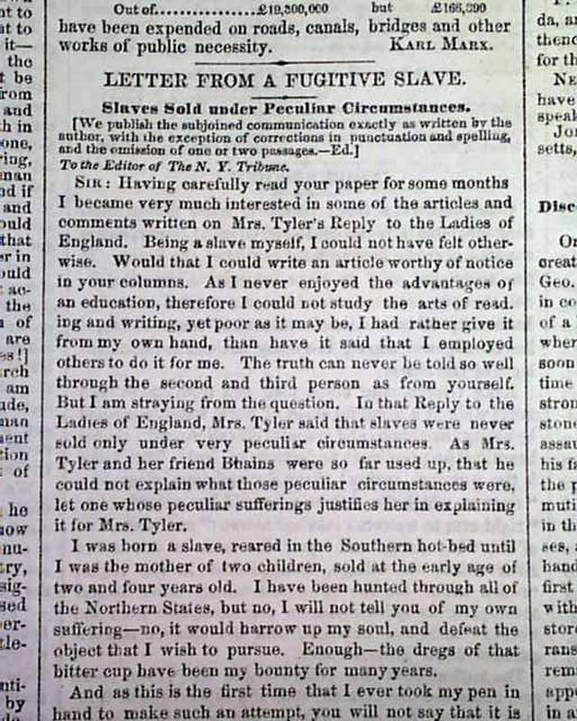 Fugitive slave Harriet Jacobs' letter is published... - RareNewspapers.com