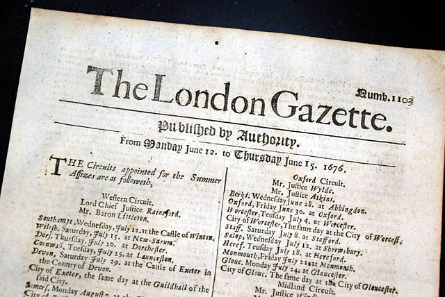 Genuine London Gazette newspaper from 1676...