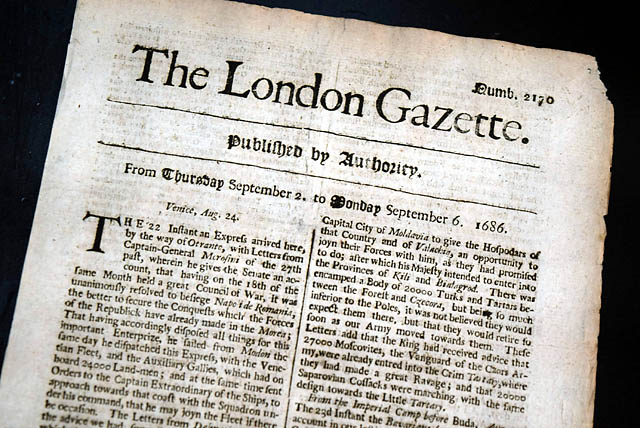 Genuine London Gazette newspaper from 1686...