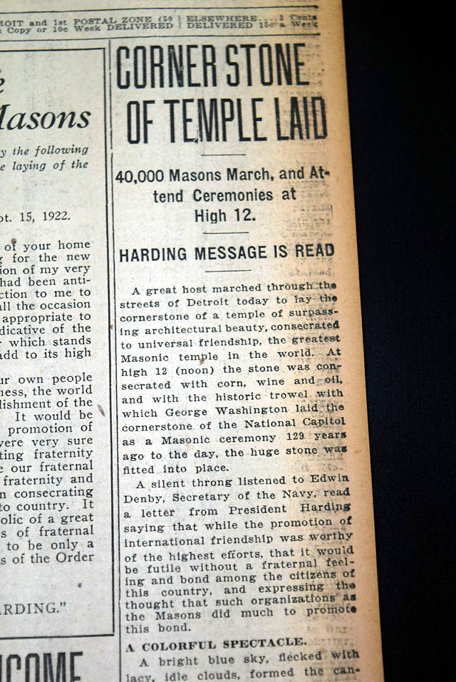 1922 Detroit Masonic Temple cornerstone laid...