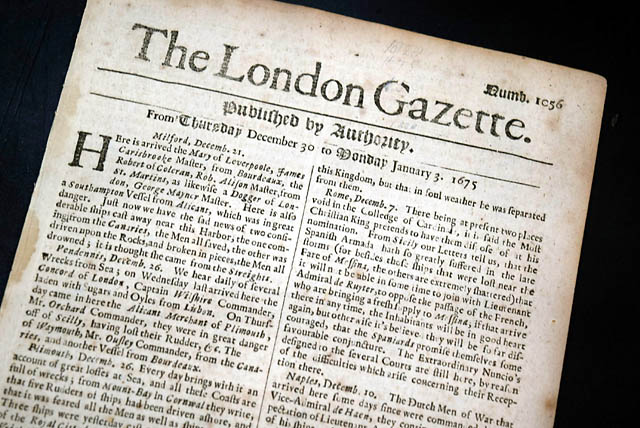 Genuine London Gazette newspaper from 1674...