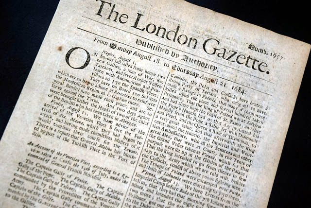 Genuine London Gazette newspaper from 1684...