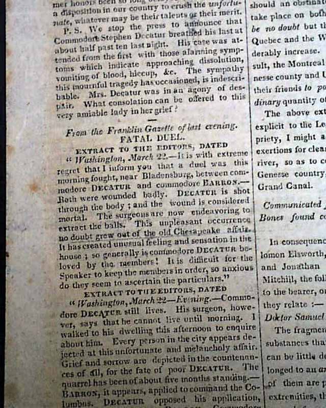Death of Stephen Decatur by duel... - RareNewspapers.com