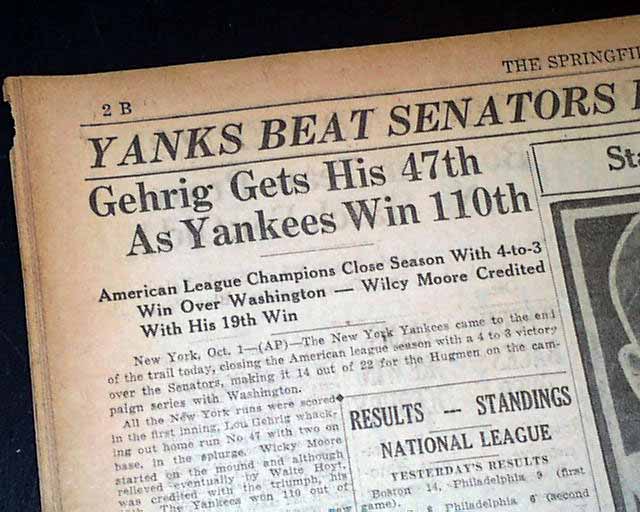 1927 New York Yankees Record Season.... - RareNewspapers.com