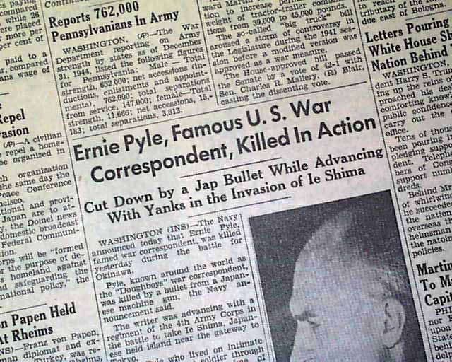 Ernie Pyle death... American journalist... - RareNewspapers.com