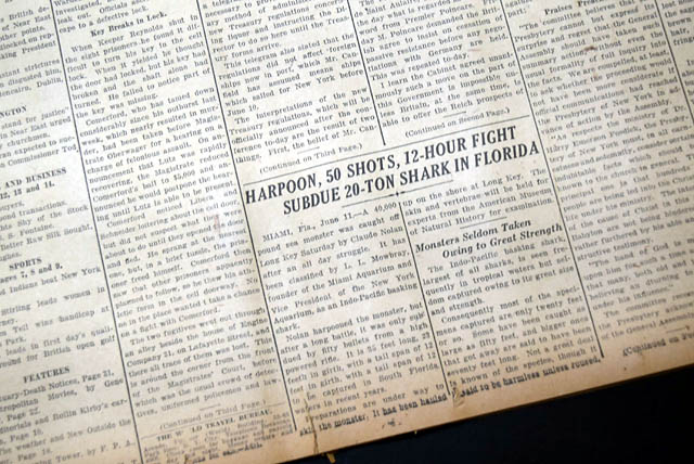 1923 whale shark caught in Florida...