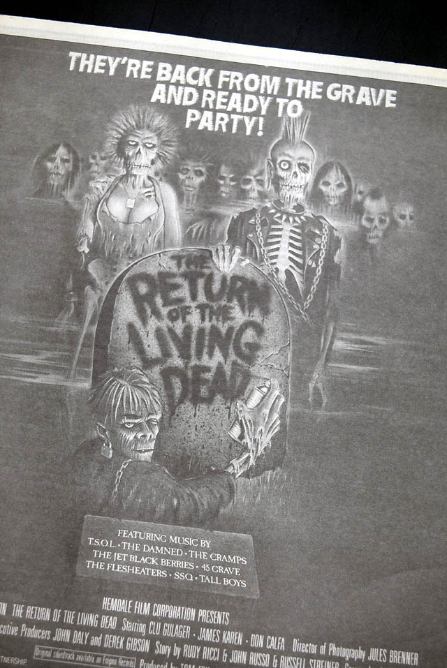 1985 opening day premiere of "The Return of the Living Dead" film advertisement...