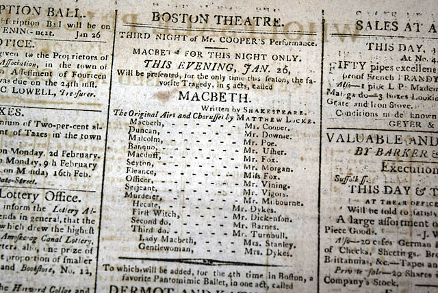 Edgar Allan Poe's father theatre ad in 1807...