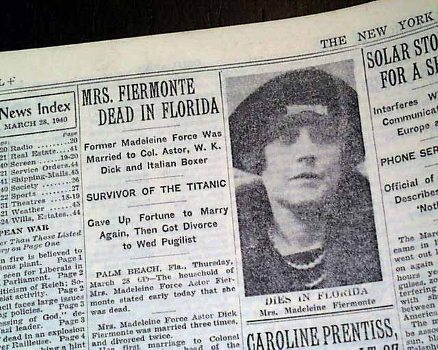 Madeleine Astor death... RMS Titanic survivor... 