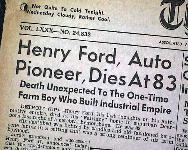 Image result for the death of auto pioneer henry ford