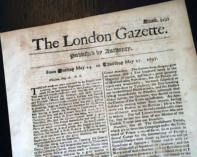 Genuine London Gazette newspaper from 1692... - RareNewspapers.com