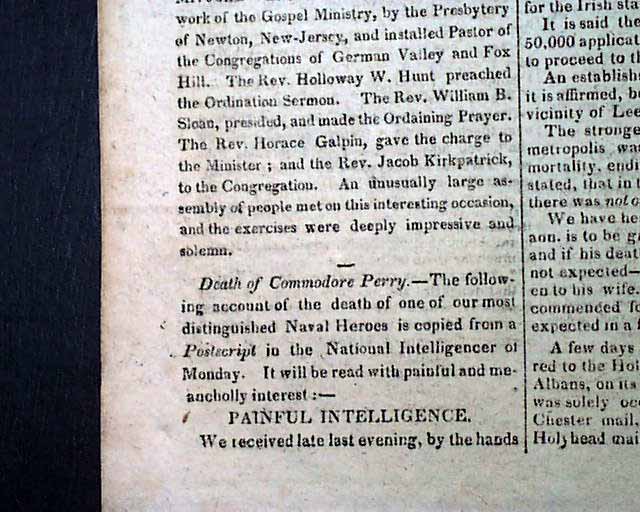 Death of naval hero Oliver Hazard Perry...