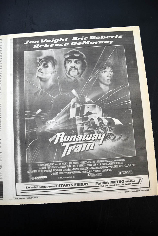 1985 opening day premiere of "Runaway Train" film advertisement...
