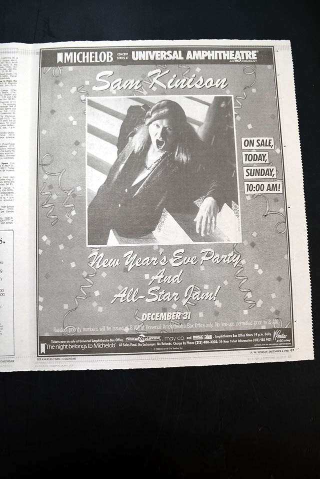 1988 "Sam Kinison live L.A. performance advertisement...