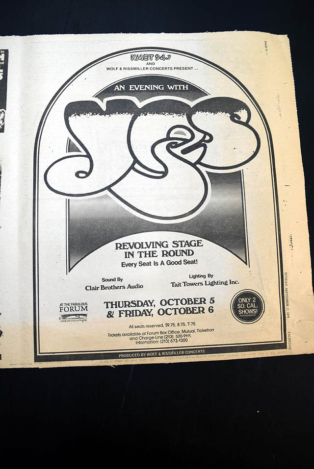 1978 "Yes" live L.A. concert advertisement...