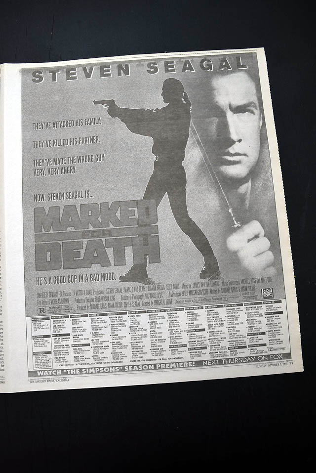 1990 opening day "Marked for Death" film advertisement...