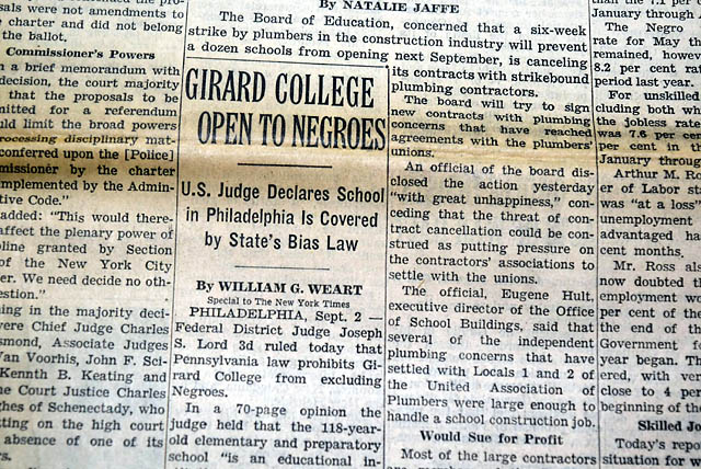 Girard College to accept African Americans...